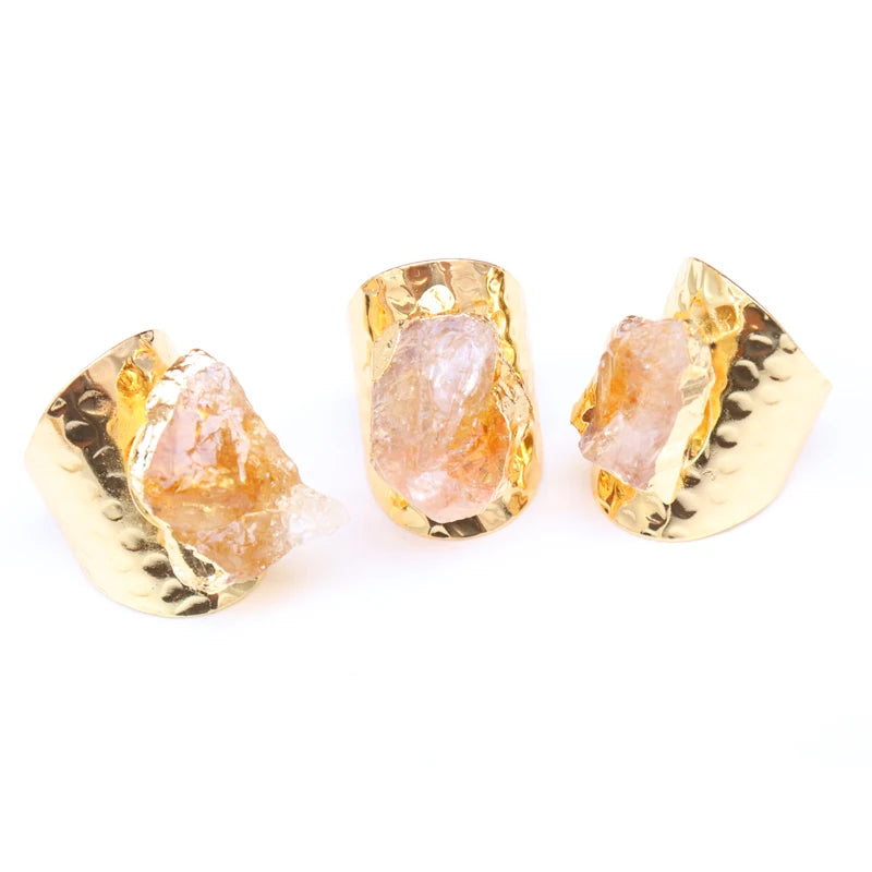 Irregular Natural Geode Stone Rings Agate Slices Wide Open Ring for Women Men Boho Resizable Finger Jewelry
