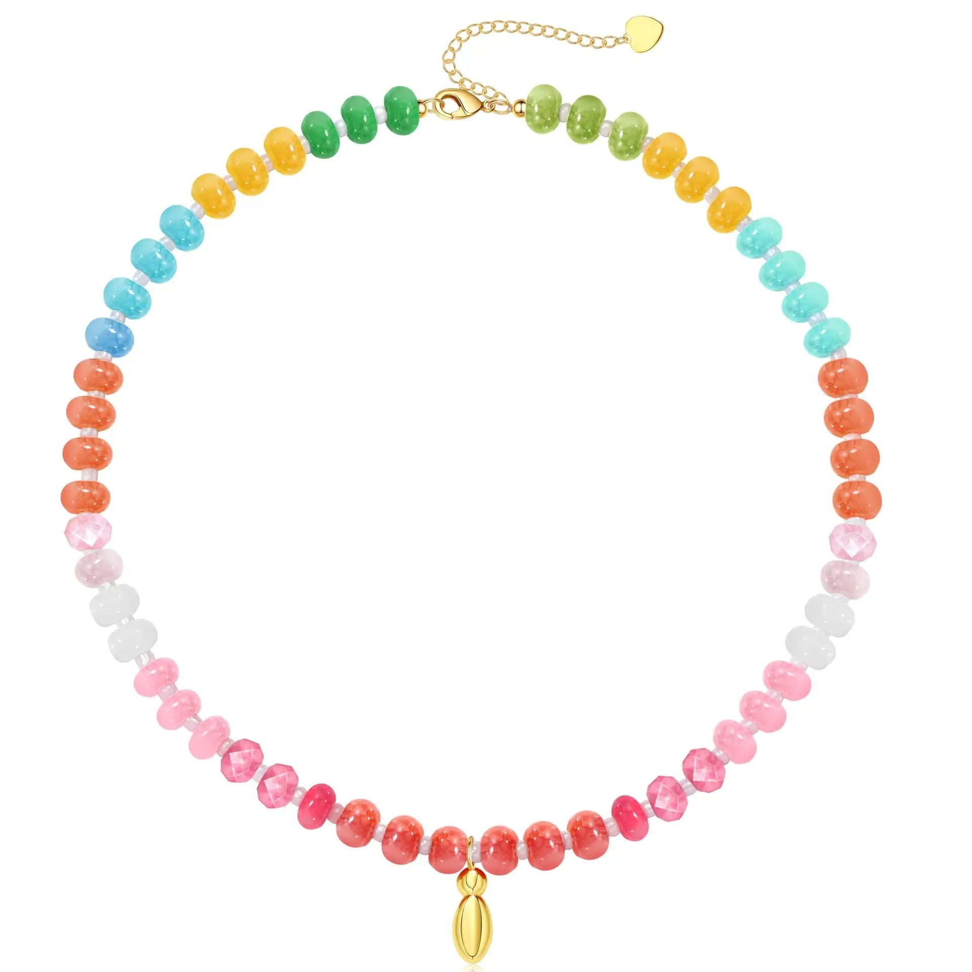 Initial Natural Stone Necklaces Colorful Beaded Boho Necklace Letter A-Z Bead Choker Necklace for Women Summer Beach Jewelry
