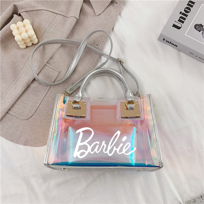 Barbie Princess Summer Transparent Handbag Anime Y2K Girls Lasers Beach Bag Shoulder Bag Ladies Tote Bags Pu Messenger Organizer - Charlie Dolly