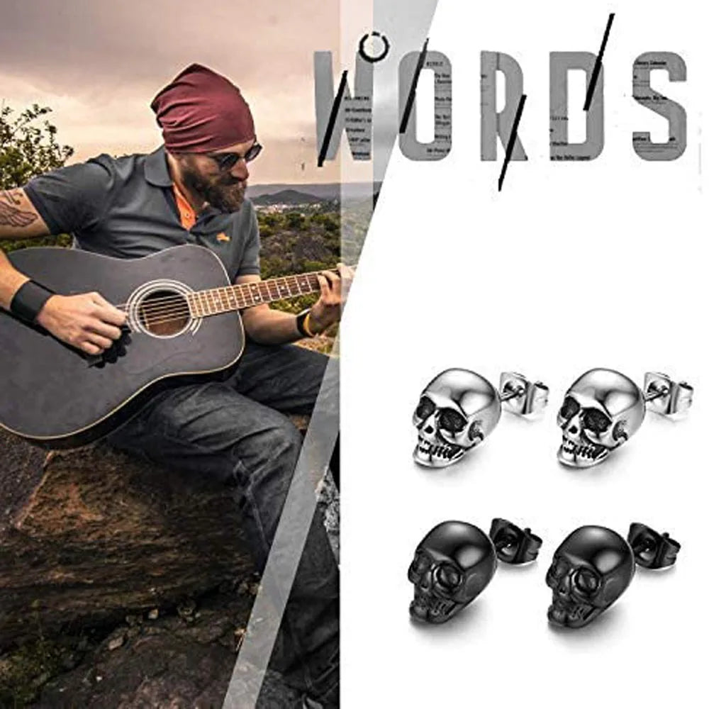 2023 Halloween Skull Stud Earrings for Men Women Punk Hip-hop Creative Metal Skeleton Mini Earrings Accessories Wholesale - Charlie Dolly