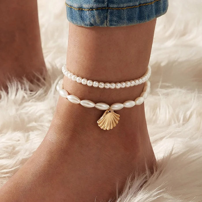 New Summer Beach Starfish Shell Beaded Pendant Anklet for Women Boho Retro Trend Multilayer Foot Jewelry Holiday Accessory 2025