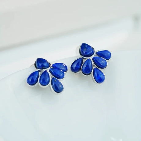 GEEZENCA 925 Silver Lapis Lazuli Turquoise Leaf Stud Earrings Women Gold Plated Trendy Dainty Lightweight Statement Earring Gift - Charlie Dolly