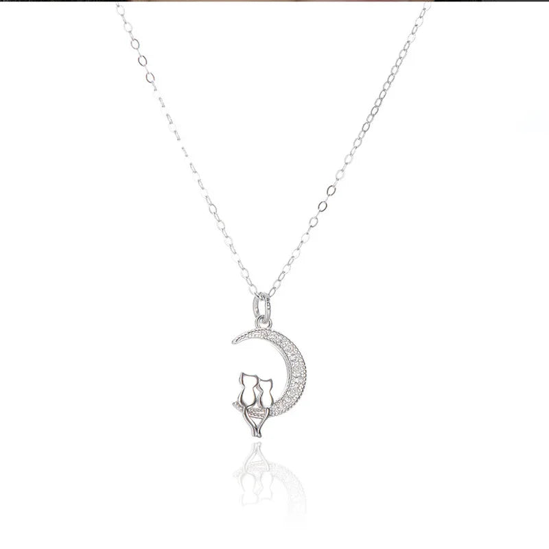 Gothic Black Cat Moon Pendant Necklace Vintage Aesthetic Crescent Kitten Moonstone Necklace for Women Men Halloween Jewelry Gift - Charlie Dolly