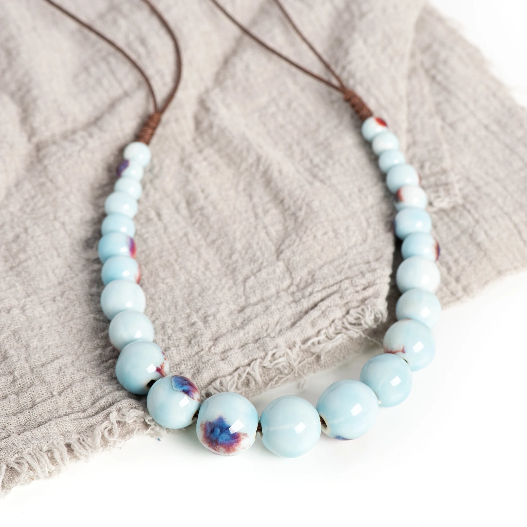 Vintage Ceramic Bead Adjustable Long Necklace Jewelry