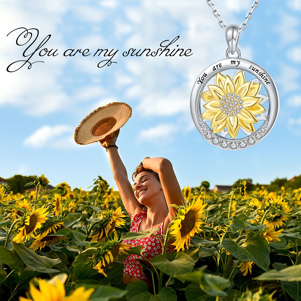 You are My Sunshine Sunflower Necklace 925 Sterling Silver Infinity Spinner Anxiety Pendant Birthday Jewelry Gifts for Women Mom - Charlie Dolly