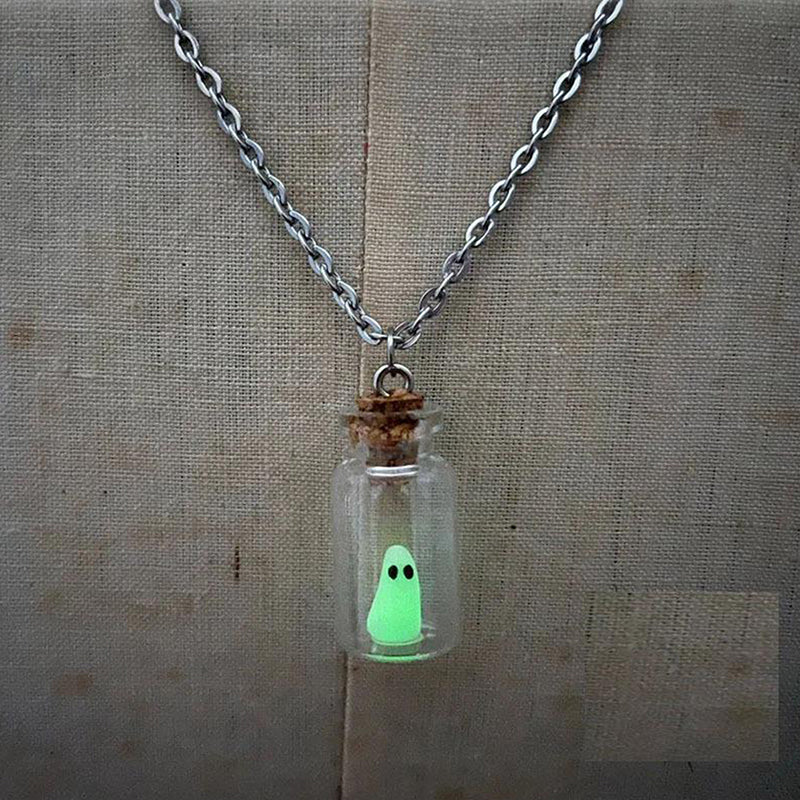 Ghost Necklace,The Adopt A Ghost Necklace,Glow-In-The-Dark Halloween Necklace,Tiny Ghost In A Bottle Pendant Necklace - Charlie Dolly
