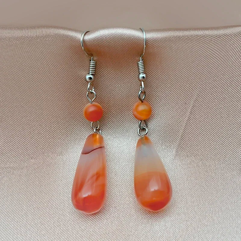 Korean Natural Stone Drop Earrings For Women Handmade Malachite Tigereye Statement Earrings Party Gifts DIY Jewelry Wholesale