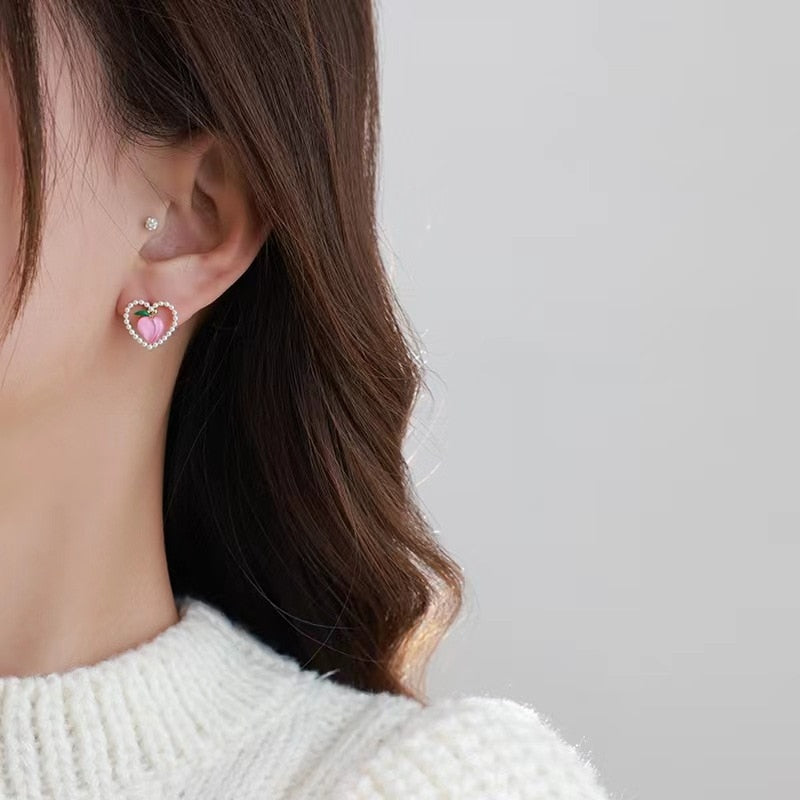 Summer Peach Earrings Female Niche Design Lovely Sweet Versatile Pearl Love Earrings Birthday Party Gift Accessories - Charlie Dolly