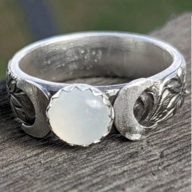 Crescent Moon Ring, Moon Phase Ring, Triple Goddess Ring, Goddess Jewelry, Lunar Phases, Full Moon, Boho Ring