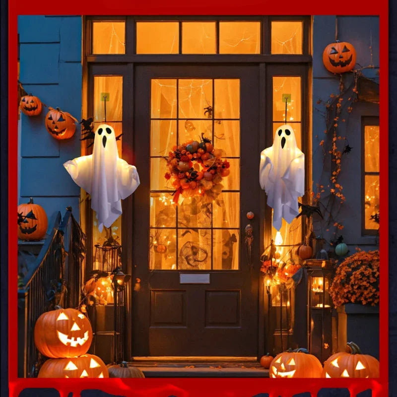 2024 LED Glow Ghost Party Halloween Decoration for Home Indoor Outdoor Haunted House Bar Hanging Horror Props with Lights - Charlie Dolly