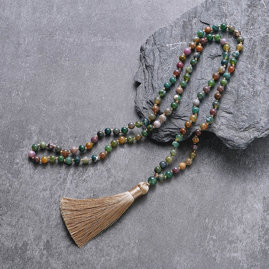 Indian Onyx Knotted 108 Mala Necklace Jewelry