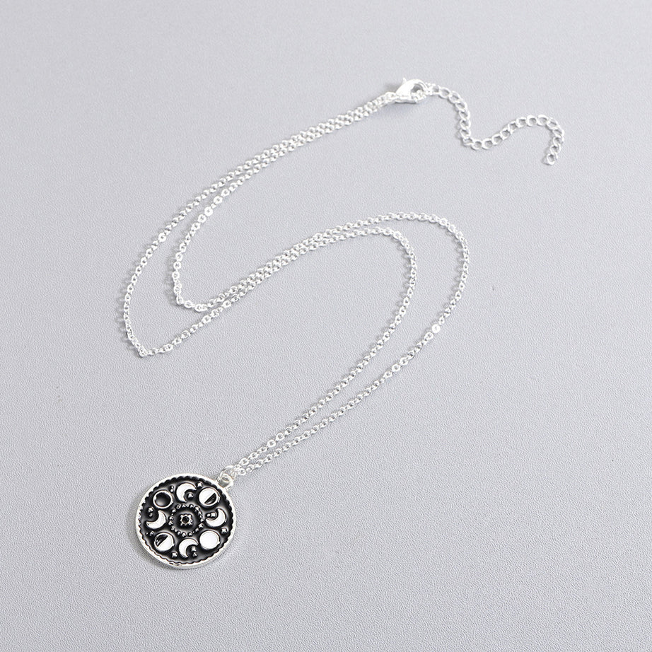 Black Enamel Moon Phase Choker Necklace, Gothic Witchy Celestial Talisman