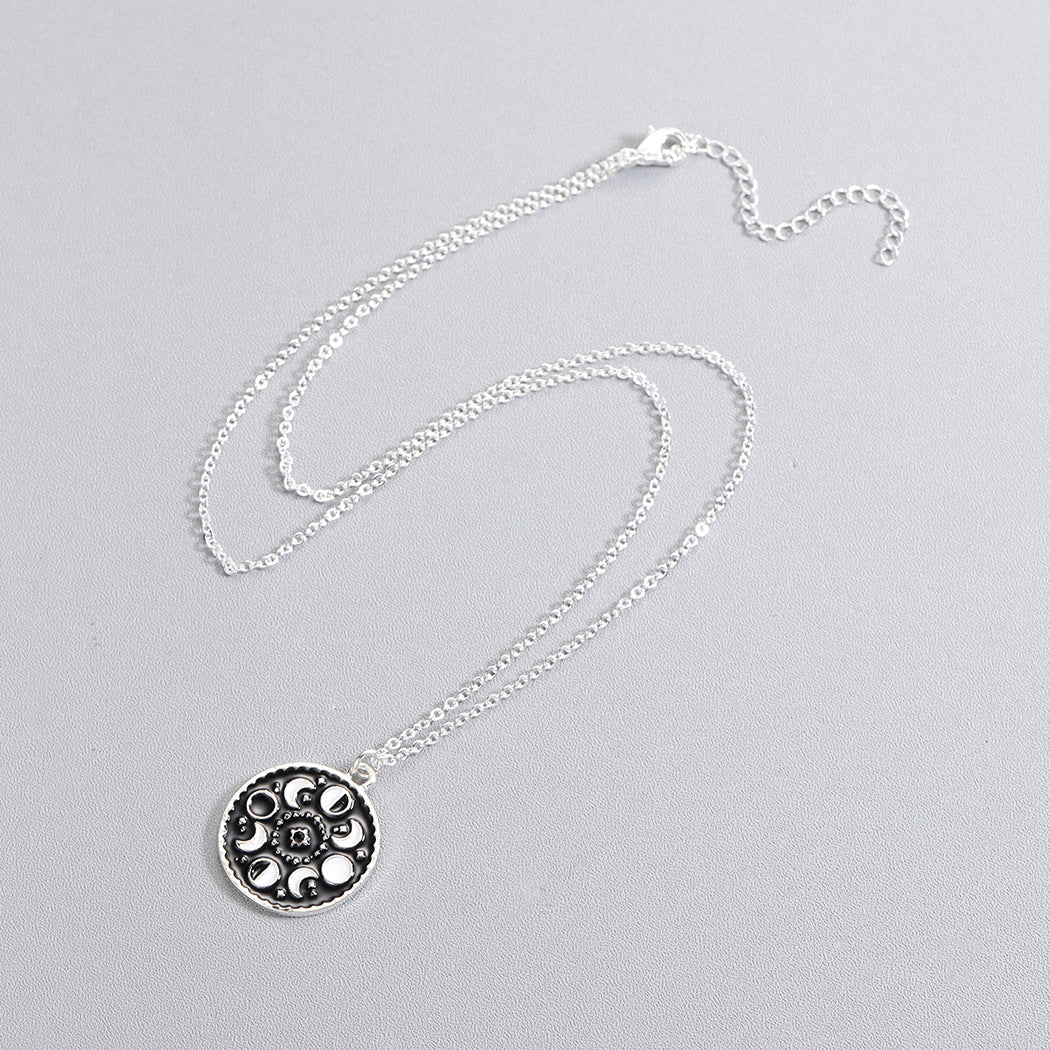 Black Enamel Moon Phase Necklace Stainless Steel Chain Choker Women Witch Crescent Moon Jewelry Gift Celestial Moonology  Bijoux