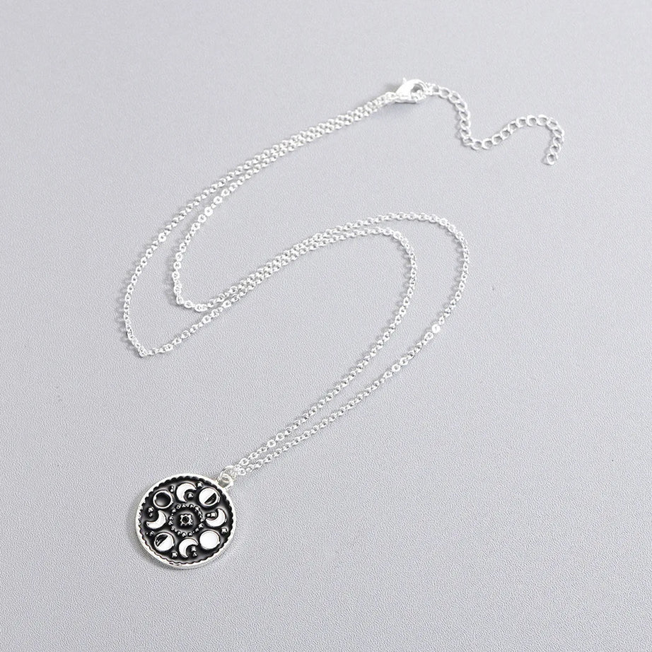 Black Enamel Moon Phase Choker Necklace, Gothic Witchy Celestial Talisman