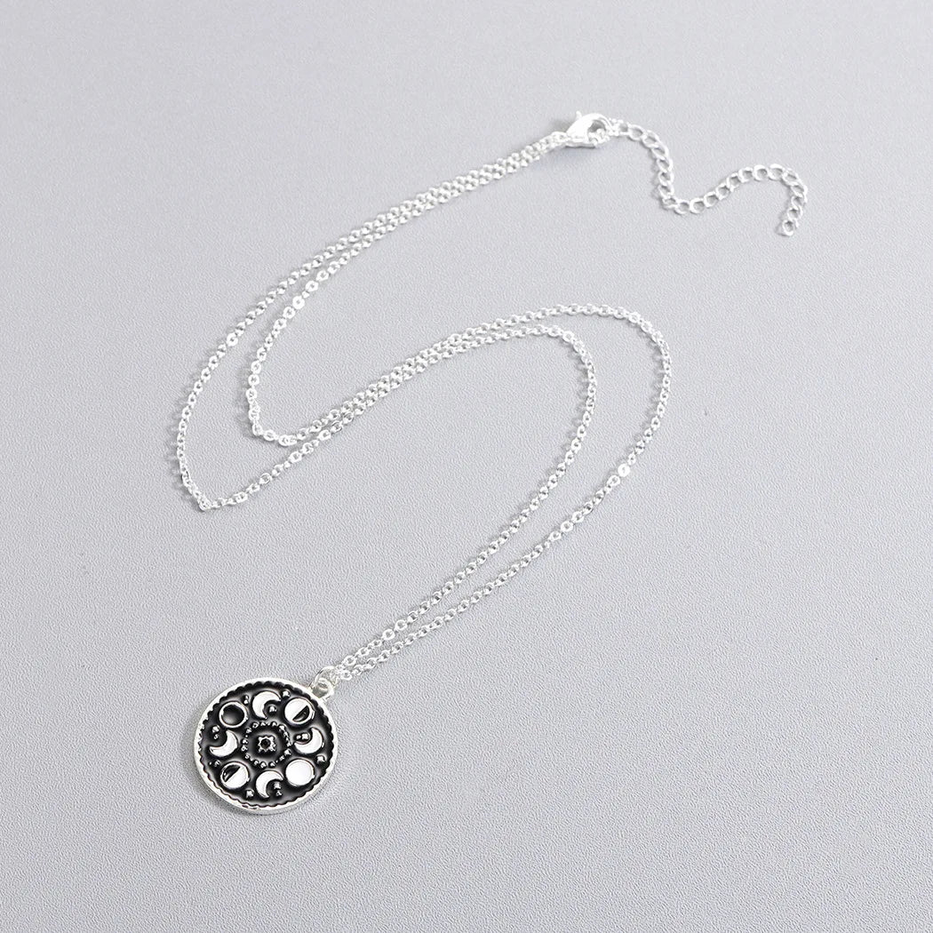 Black Enamel Moon Phase Necklace Stainless Steel Chain Choker Women Witch Crescent Moon Jewelry Gift Celestial Moonology  Bijoux