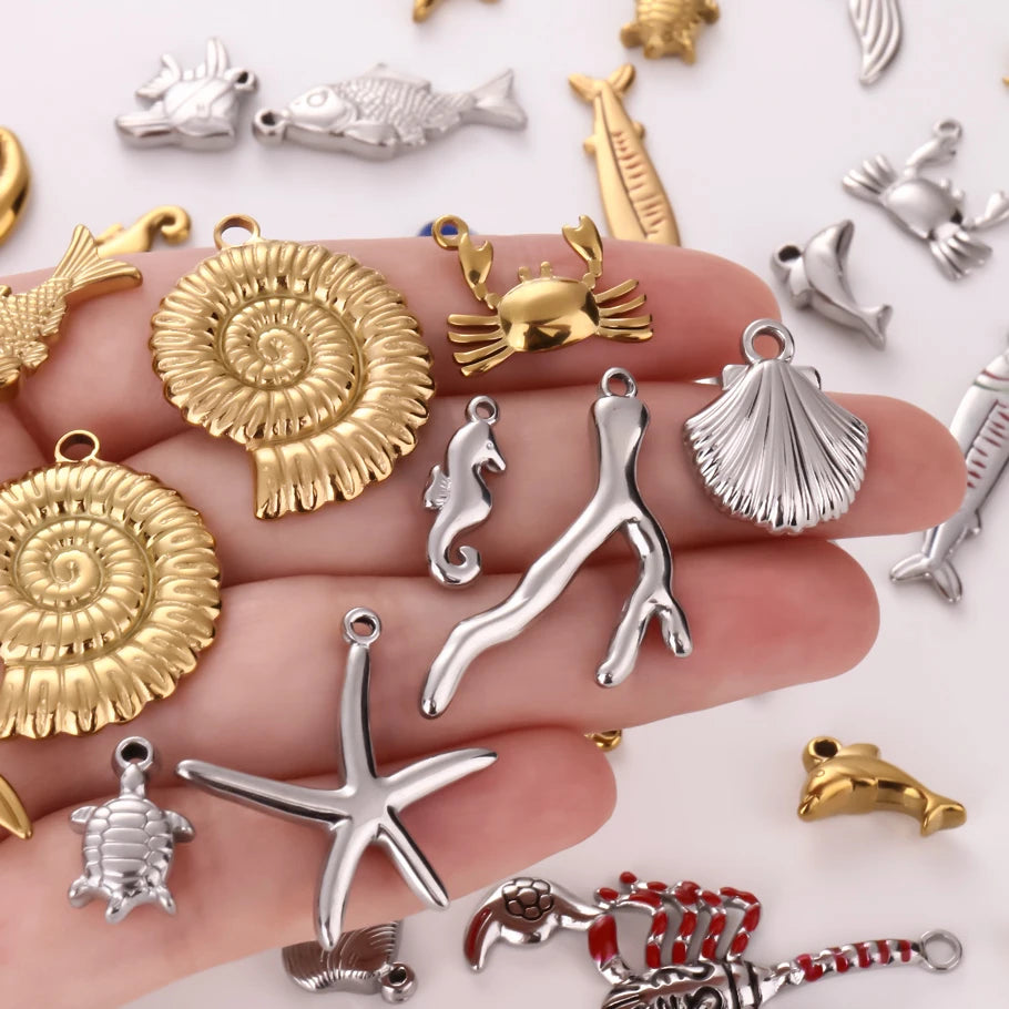 3/8Pcs Boho Summer Marine Sea Animal Starfish Turtle Pendant Jewelry Making Enamel Lizard Gecko Butterfly Colgantes Wholesale