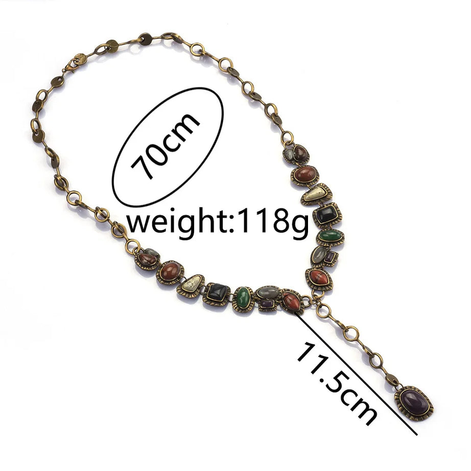 Y Shape Retro Stone Pendant Necklace Jewelry