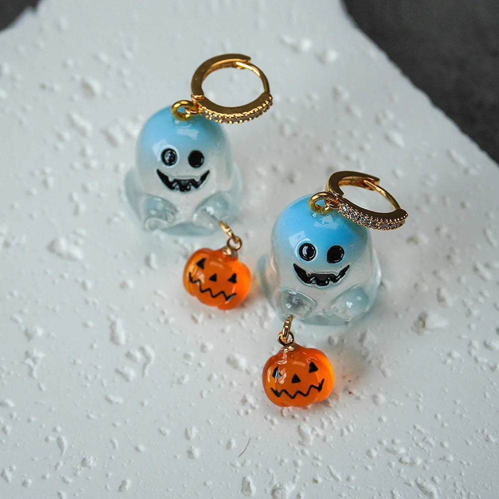 YILUOCD Charming Halloween Ghost Pumpkin Hoop Earrings Cute Resin Drop Earrings Halloween Jewelry For Women - Charlie Dolly