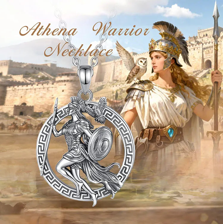 AEONSLOVE 925 Sterling Silver Athena Greek Goddess of War Pendant Vintage Owl Necklace Amulet Mythology Jewelry for Men Women