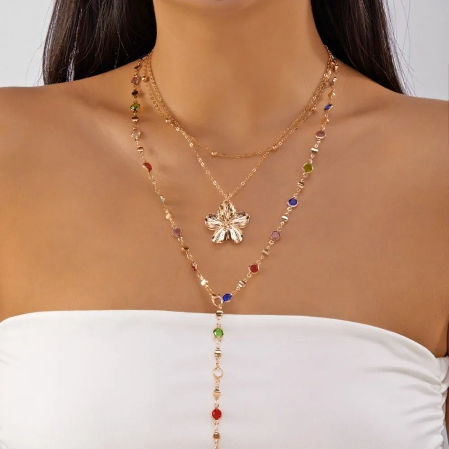Pearl Flower Pendant Tassel Choker Necklace Jewelry