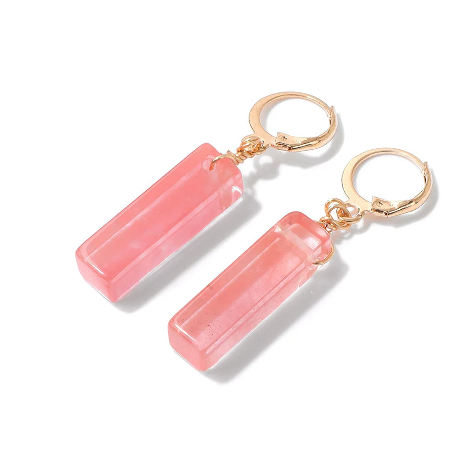 Rectangle Gemstone Drop Hoop Earrings, Natural Healing Crystal Boho Jewelry