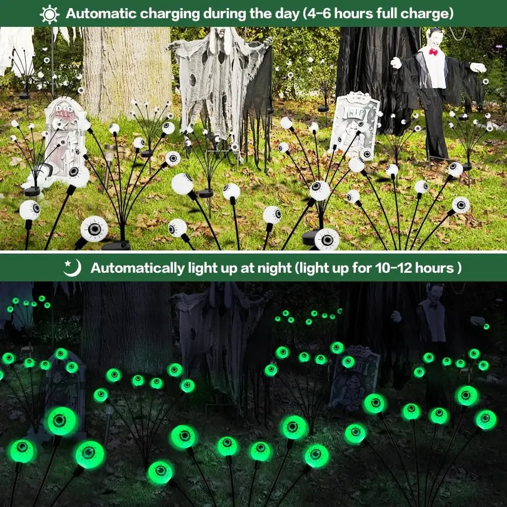 2024 Halloween Outdoor Solar Powered Scary Eyeball Lights Led Green Eyeball Blinking Firefly Lights Waterproof Solar Path Lights - Charlie Dolly