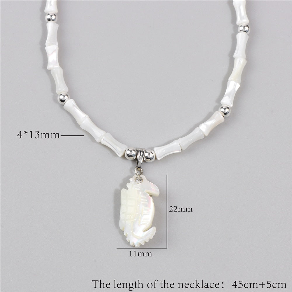 White Shell Necklace Summer Natural Mother of Pearl Shell Pendant Necklace for Women Heart Leaf Chokers Female Jewelry Boho Gift - Charlie Dolly