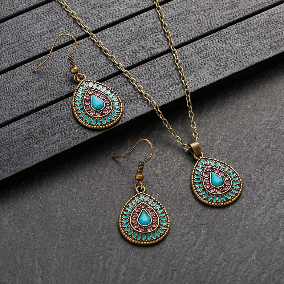 Colorful Bead Flower Necklace Earring Set Jewelry