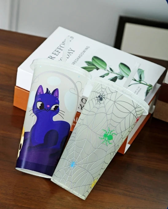 1PC 720ml Halloween Print Plastic Luminous Straw Cup Juice Milk Tea Coffee Cups for Party Supplies Funny Straw Cup Kitchen Drink - Charlie Dolly