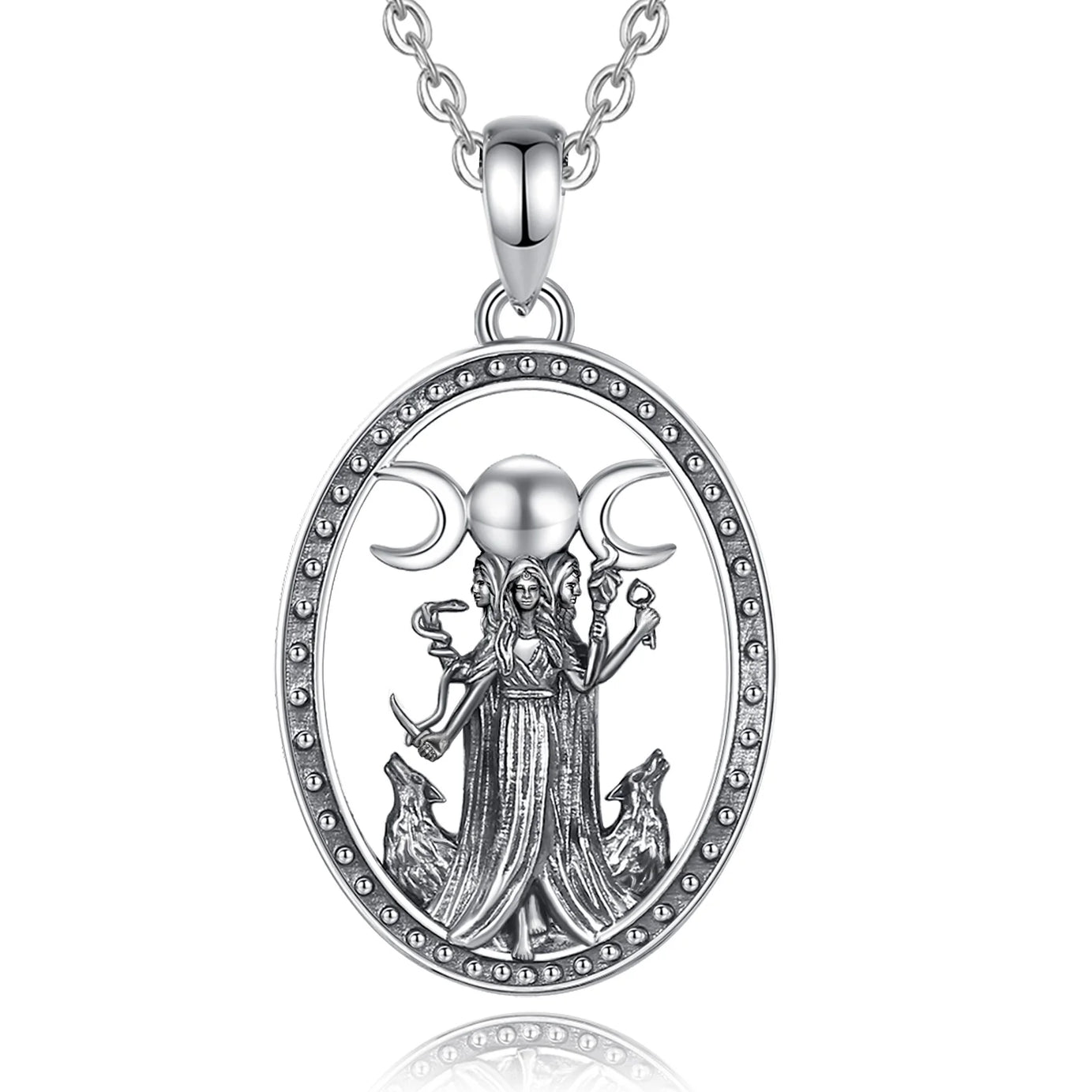Hecate Triple Moon Goddess Necklace, S925 Sterling Silver