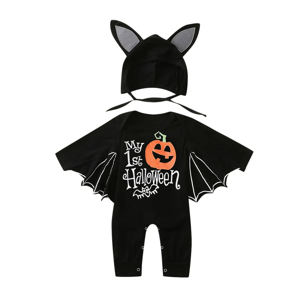Halloween Baby Black Bat Costume Cosplay Romper Jumpsuit Infant Boys Girls Purim Party Carnival Fancy 2Pcs Clothes Set - Charlie Dolly