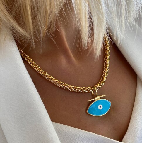 Exquisite Gold-color Eye Pendant Necklace Trend Beaded Streetwear Jewelry New Year Gifts For Women Multiple Color Options Choker - Charlie Dolly
