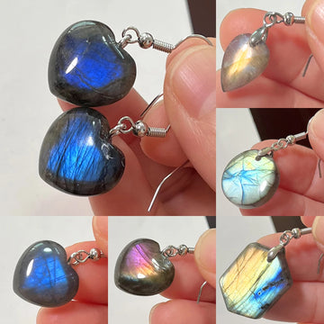 Women Men Irregular Shape Bead Natural Stone Blue Labradorite Earrings