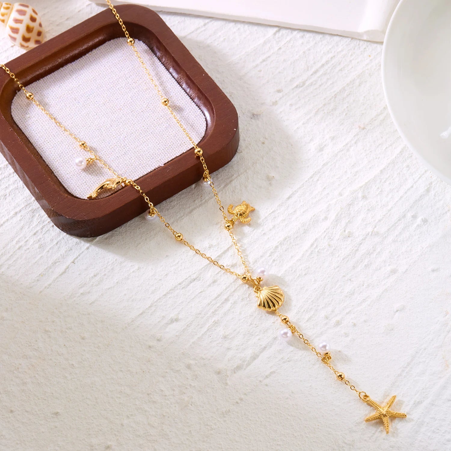 Boho Beach Style Long Y Drop Chain Necklace For Women Cute Sea Turtle Dolphin Starfish Shell Pendant Choker Summer Party Jewelry