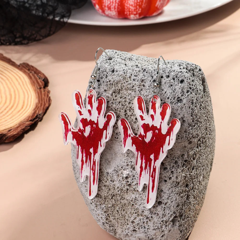Horror Bleeding Hand Acrylic Halloween Earrings for Women New Gothic Blood Skull HELP Drop Pendant Earring Party Jewelry Gifts - Charlie Dolly