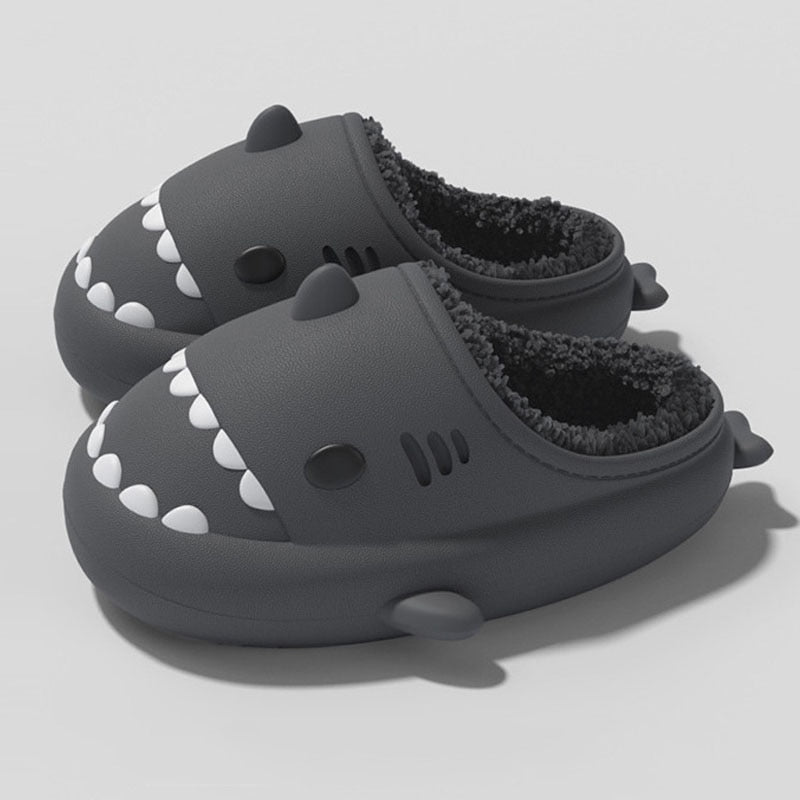 Comwarm Shark Plush Slippers For Women Men Autumn And Winter Warm Cartoon Cotton Slipper Non-Slip Waterproof Outdoor Home Shoes - Charlie Dolly