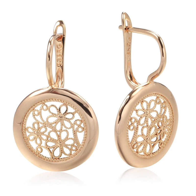 Kinel Luxury 585 Rose Gold Boho Earrings for Women Glossy Metal Flower Dangle Earrings High Quality Daily Fine Jewelry 2022 New