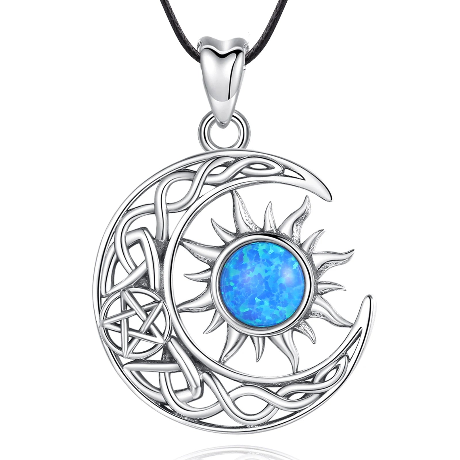 EUDORA 925 Sterling Silver Sun Moon Necklace for Women Man  Pentagram Viking Celtic knot Moon Pendant Fine Jewelry party Gift