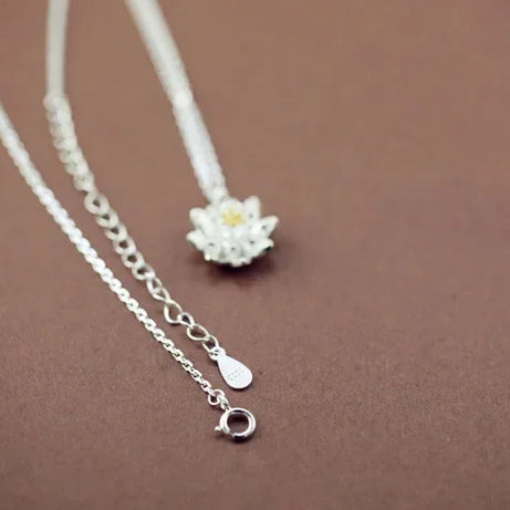 925 Sterling Silver Lotus Flower Pendant, Sacred Bloom Necklace