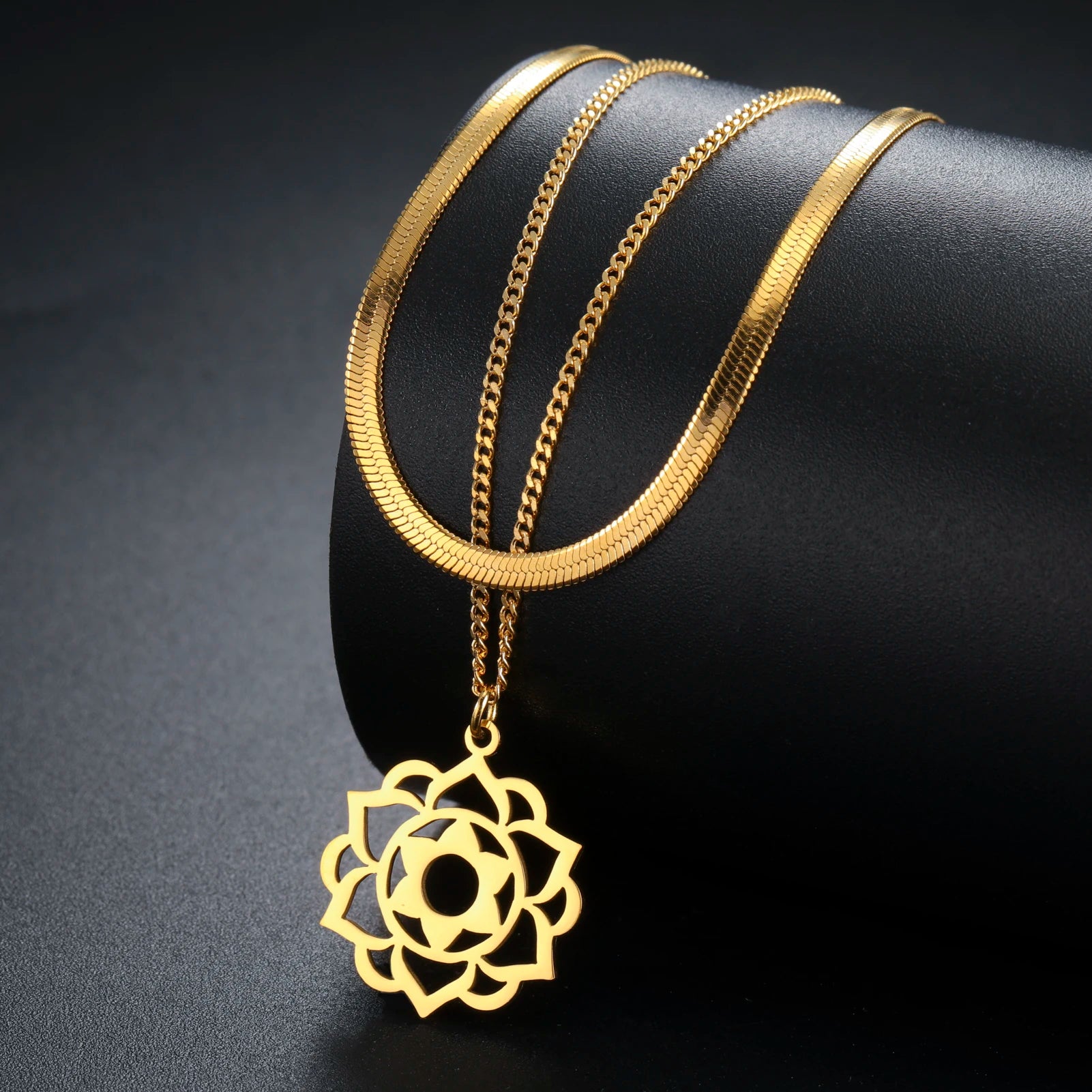 LIKGREAT Yoga Lotus Necklaces Stainless Steel Flower of Life Pendant Women Mandala Healing Buddha Spiritual Chakra Jewelry