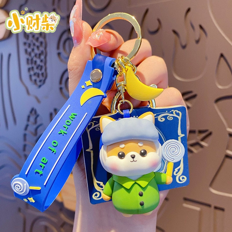Cartoon Rich Shiba Inu Famous Painting Keychain Cute Lucky Rabbit Shiba Inu Doll Keyring Women Couple Bag Pendant Key Chains - Charlie Dolly