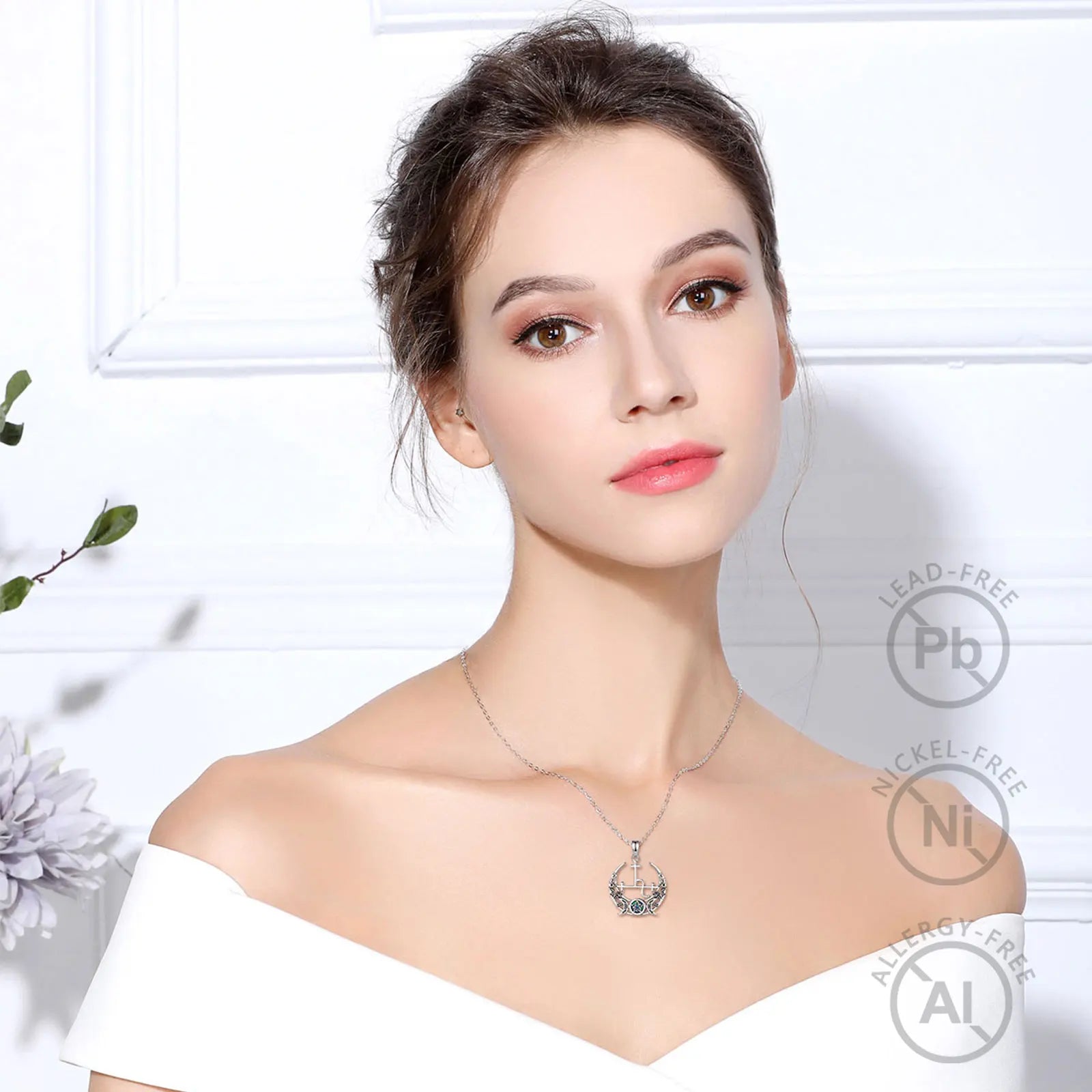 Eudora 925 Sterling Silver Lilith Moon Necklace for Women Man Opal Triple Moon Goddess Amulet Pendant Personality Jewelry Gift