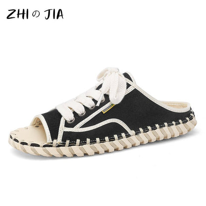 2023 Summer Men&#39;s Sandals Handmade Outdoor Canvas Shoes Casual Fashion Personality Sandals Mesh Shoes Platform Comfort Slippers