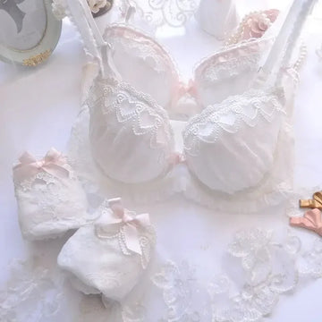 Japanese Water-soluble Embroidery Thin Cup Girl Cute Gathering Sexy Lingerie Set Large Bra Set