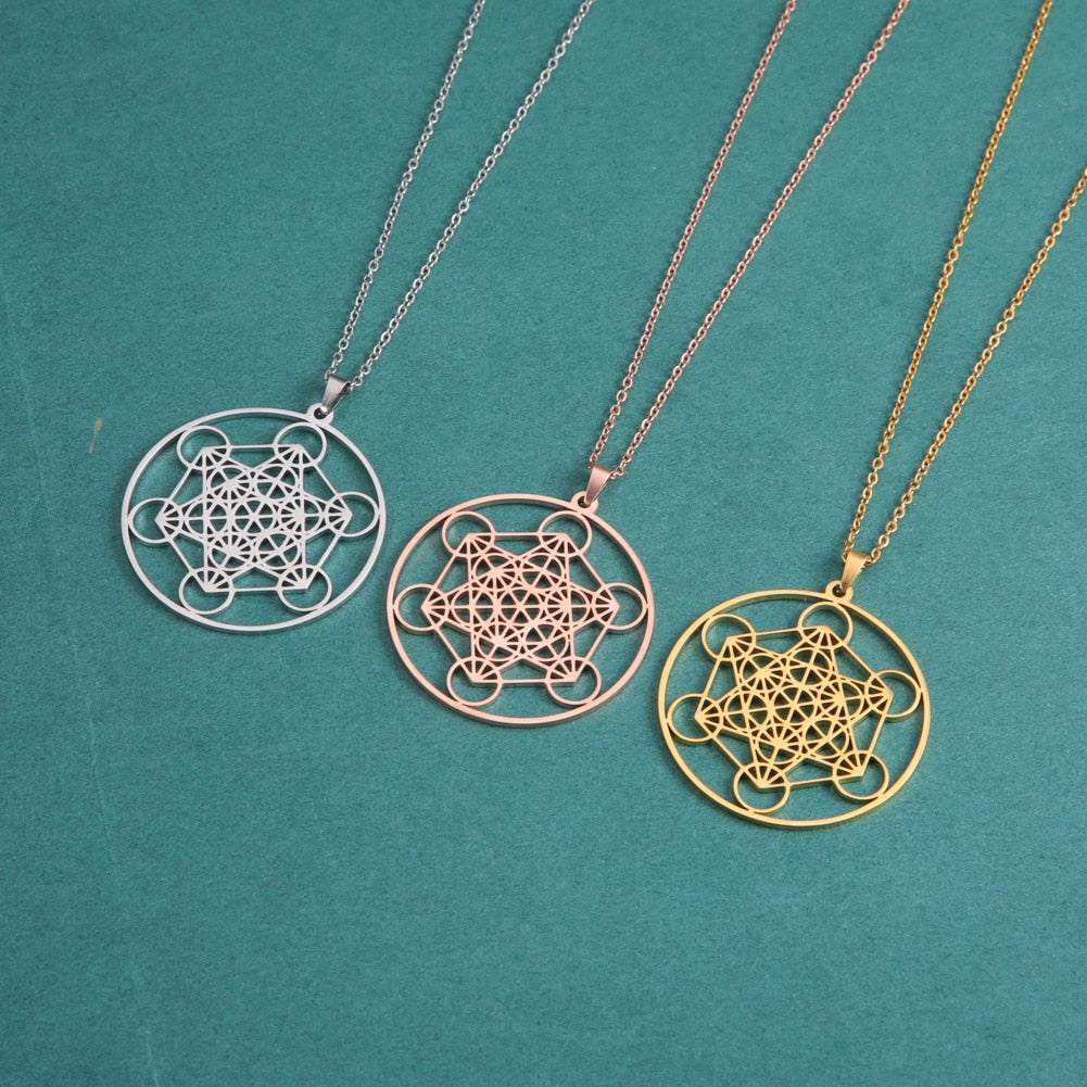Stainless Steel Angel Seal Archangel Metatron Necklace Women Men Geometric The Secrets of the Kabbalists Garden Solomon Jewelry - Charlie Dolly
