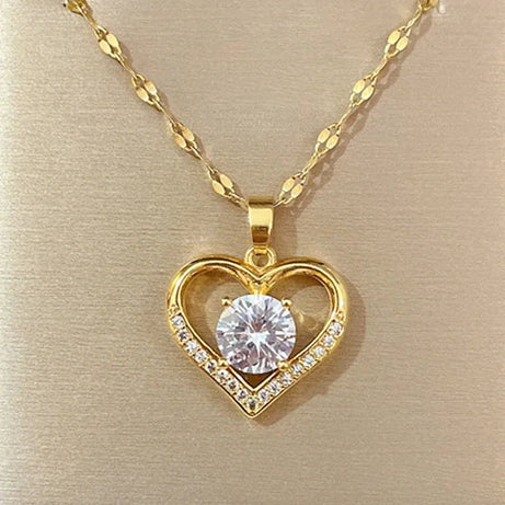 Gold Heart & Lips Pendant Boho Chain Necklace, Playful Love Talisman