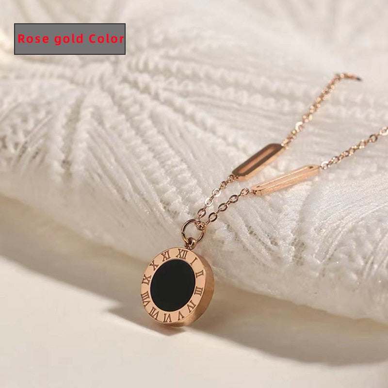 Classic Fashion Stainless Steel Roman Digital Wafer Pendant Necklace 2022 Fashion Jewelry Christmas Party Women's Sexy Necklace - Charlie Dolly