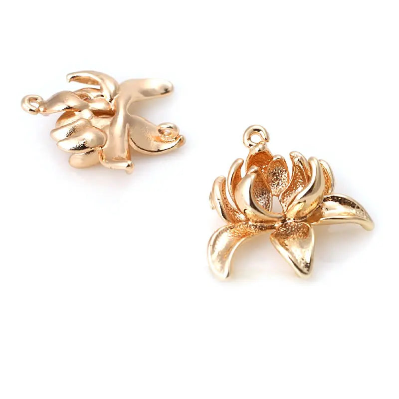 18K Gold Color Brass Lotus Flower Charms Pendants High Quality Diy Necklace Earrings Jewelry Making Accessories