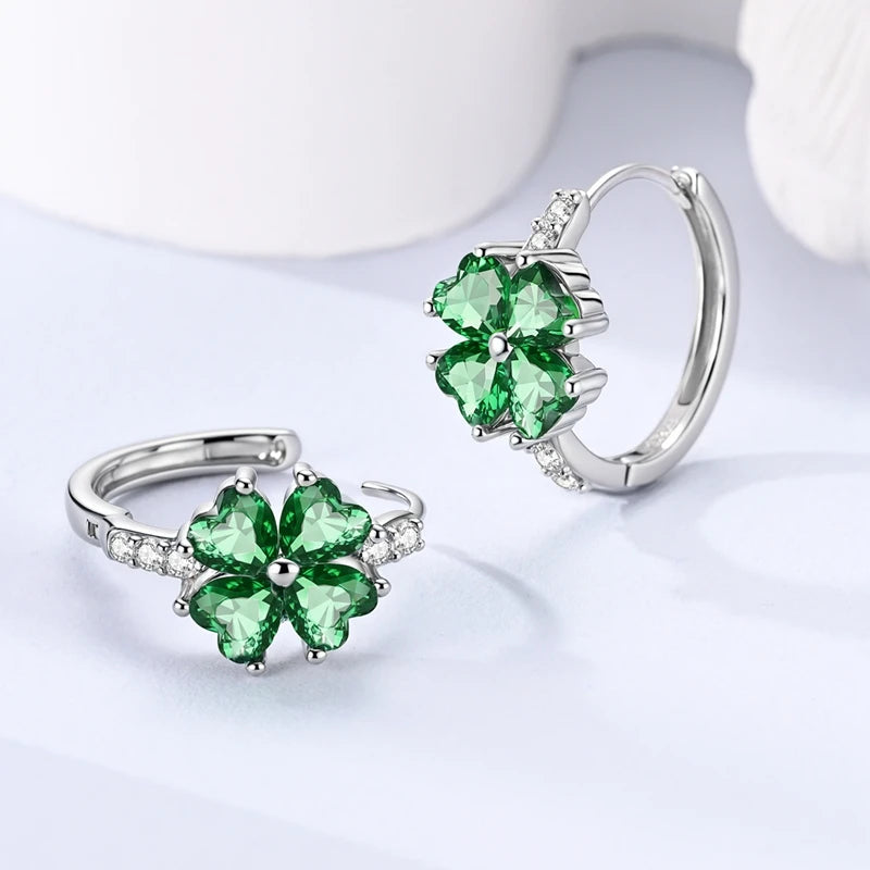 925 Sterling Silver Four Leaf Clover Butterfly Hoop Earrings for Women Boho Luxury Versatile Dangle Drop Party Jewelry