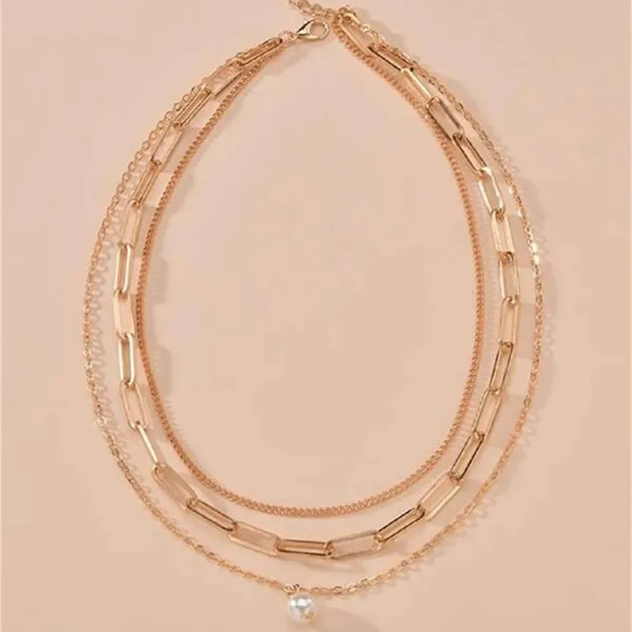 Pearl Pendant Multilayer Chain Collar Necklace Jewelry